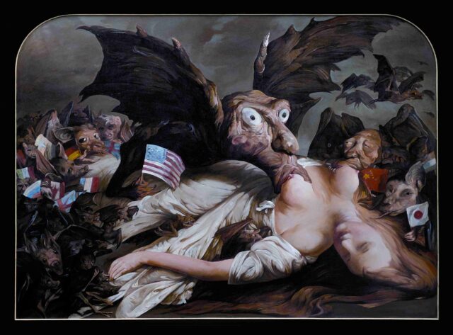 Yongbo Zhao, Mutter Erde - ausgesaugt, 2007, Öl auf Leinwand, 180 x 240 cm