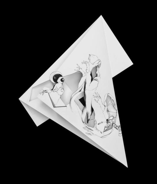 Nina Annabelle Märkl, Fragmented Fiction XIII, 2016, Cut-Out und Tuschezeichnung auf gefaltetem Papier, 45 x 39 cm, Foto: Walter Bayer