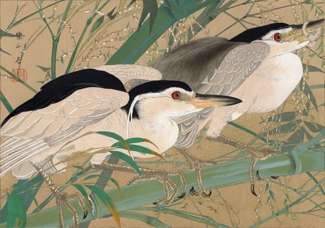 Rakusan Tsuchiya, Nachtreiher, 1929, Farbholzschnitt