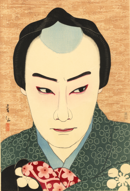 Natori Shunsen, Der Schauspieler Nakamura Ganjiro I in der Rolle des Sakata Tojyuro, in dem Kabuki-Stück "Toyjuro no Koi", 1925, Farbholzschnitt
