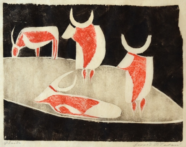 Ewald Mataré, Weide XXVII B, 1928, Farbholzschnitt