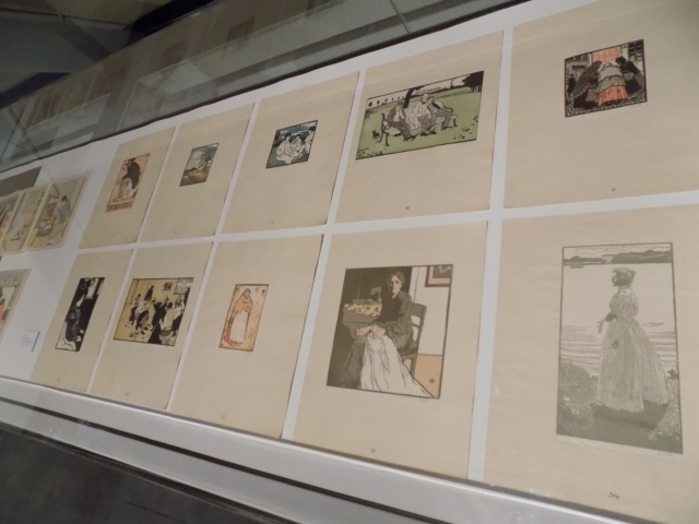 Kunsthaus Kaufbeuren, Ausstellung CROSSING CULTURES, Ansicht von Vitrine mit Werken von Emil Orlik
