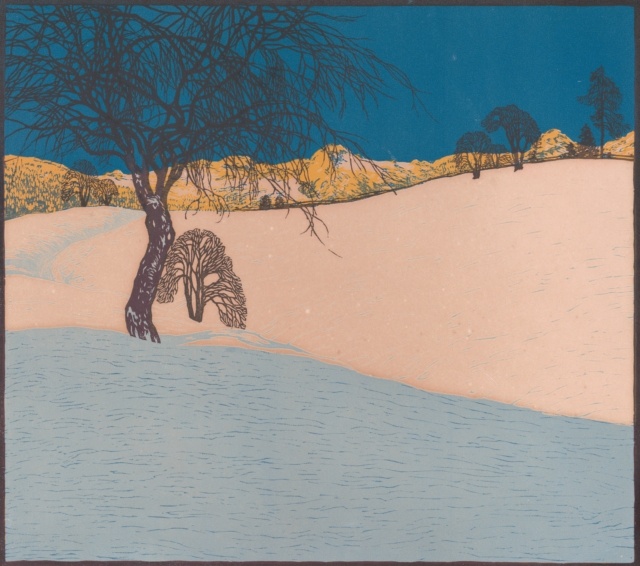 Josef Stoitzner, Tauern im Winter, 1912, Farbholzschnitt
