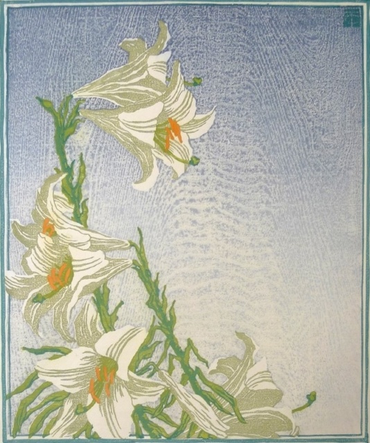 Carl Thiemann, Weiße Lilien, 1917/26, Farbholzschnitt