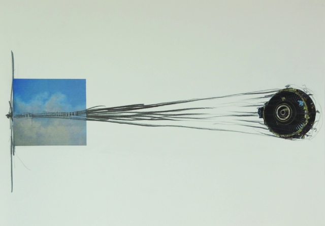 Sebastian Mayrhofer, Auftrieb1, 2018, Zeichnung und Collage, 43 x 61 cm