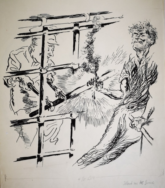 George Grosz, Hand Me Me Sword, 1941, Rohrfeder und Feder, Illustration zu Ben Hecht "1001 Afternoons in New York", The Viking Press New York 1941, 593 x 460 mm,
