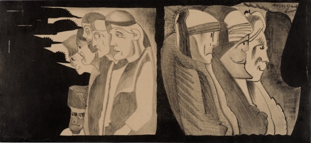 Samuel Jessurun de Mesquita, Ohne Titel (Fantasie), 1924, Zinkätzung, Kreide und Tusche, 230 x 475 mm,