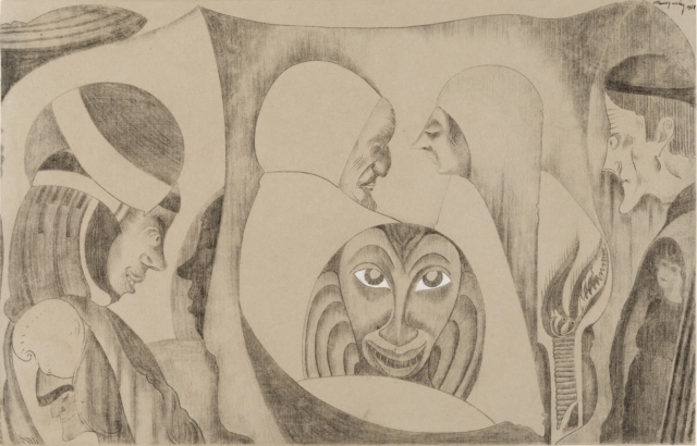 Samuel Jessurun de Mesquita, Ohne Titel (Fantasiezeichnung), 1921, Kohne und weiße Kreide, 325 x 500 mm,