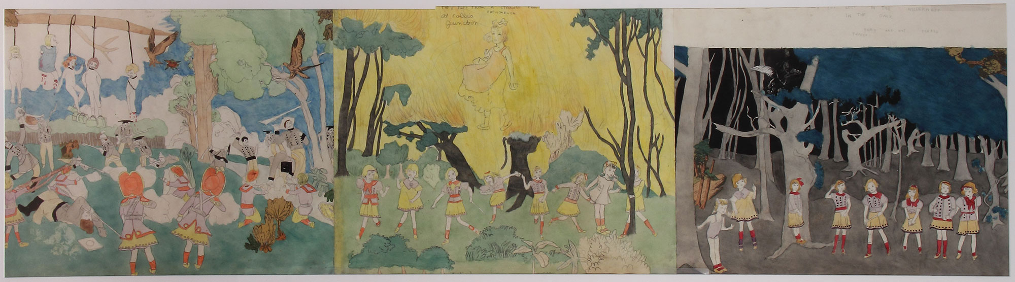 Henry Darger, Ohne Titel, undatiert, Aquarell und Bleistift auf Papier, 46 x 178 cm, Collection of Robert A. Roth