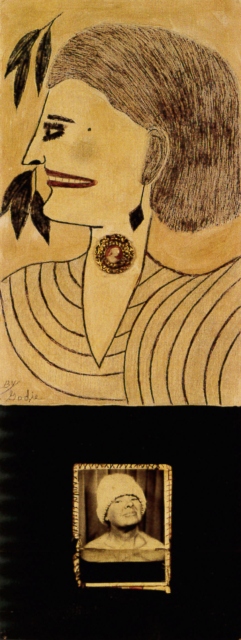 Lee Godie, Smiles, 1970-75, Mischtechnik und Silbergelatineabzug auf Leinwand, 66 x 27 cm,