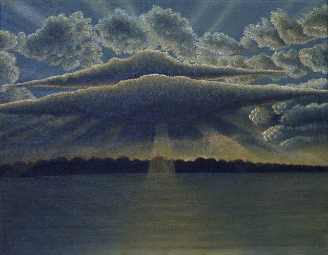 Drossos Skyllas, Eye of God, um 1950, Öl auf Leinwand, 37 x 46 cm,