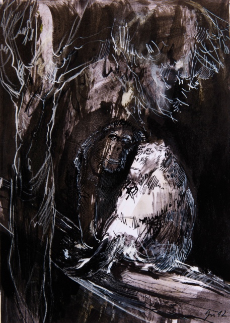 Anja Güthoff, Zu zweit (Serie 1/4), 2012, Federzeichnung, 29 x 21 cm,