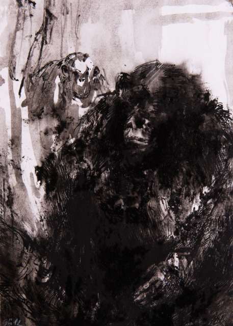 Anja Güthoff, Zu zweit (Serie 3/4), 2012, Federzeichnung, 29 x 21 cm,
