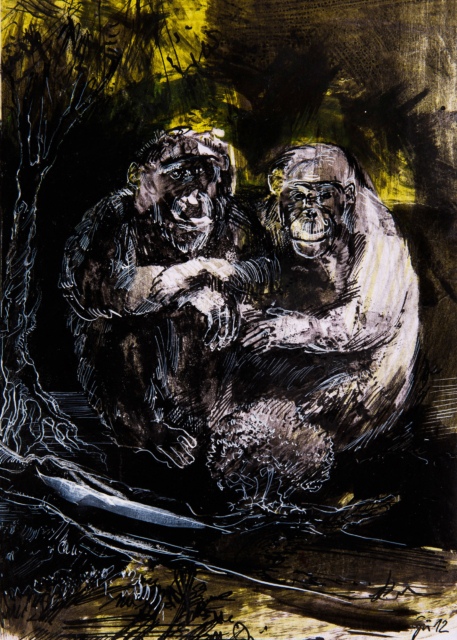 Anja Güthoff, Zu zweit (Serie 4/4), 2012, Federzeichnung, 29 x 21 cm,