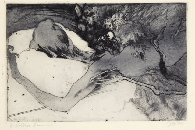 Horst Janssen, o.T. (Schlafende), 1974, Radierung, 15 x 22,5 cm,