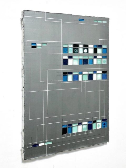 Katsumi Hayakawa, CIRCUIT, 2020, Effektpigment, Acryl, Modellierpaste auf papierkaschierter Platte, 59,5 x 42 cm,