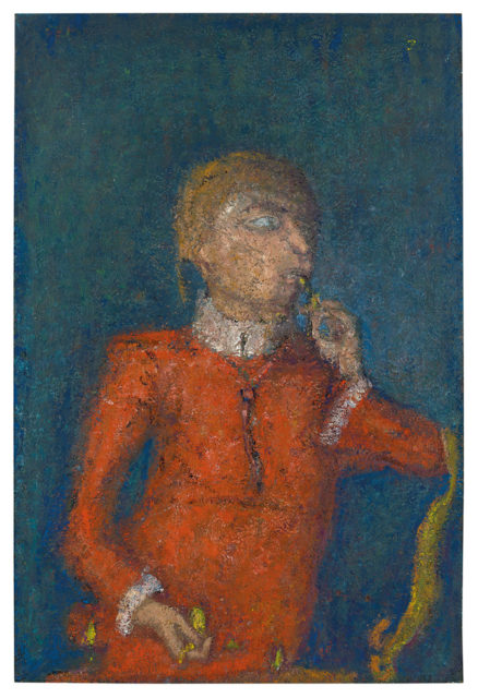 Rudi Tröger, Ch. in Rot, 1981/82, Tempera auf Leinwand, 75 x 50 cm,