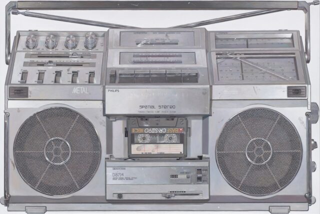 René Wirths, Ghettoblaster, 2017, Öl auf Leinwand, 180 x 270 cm,